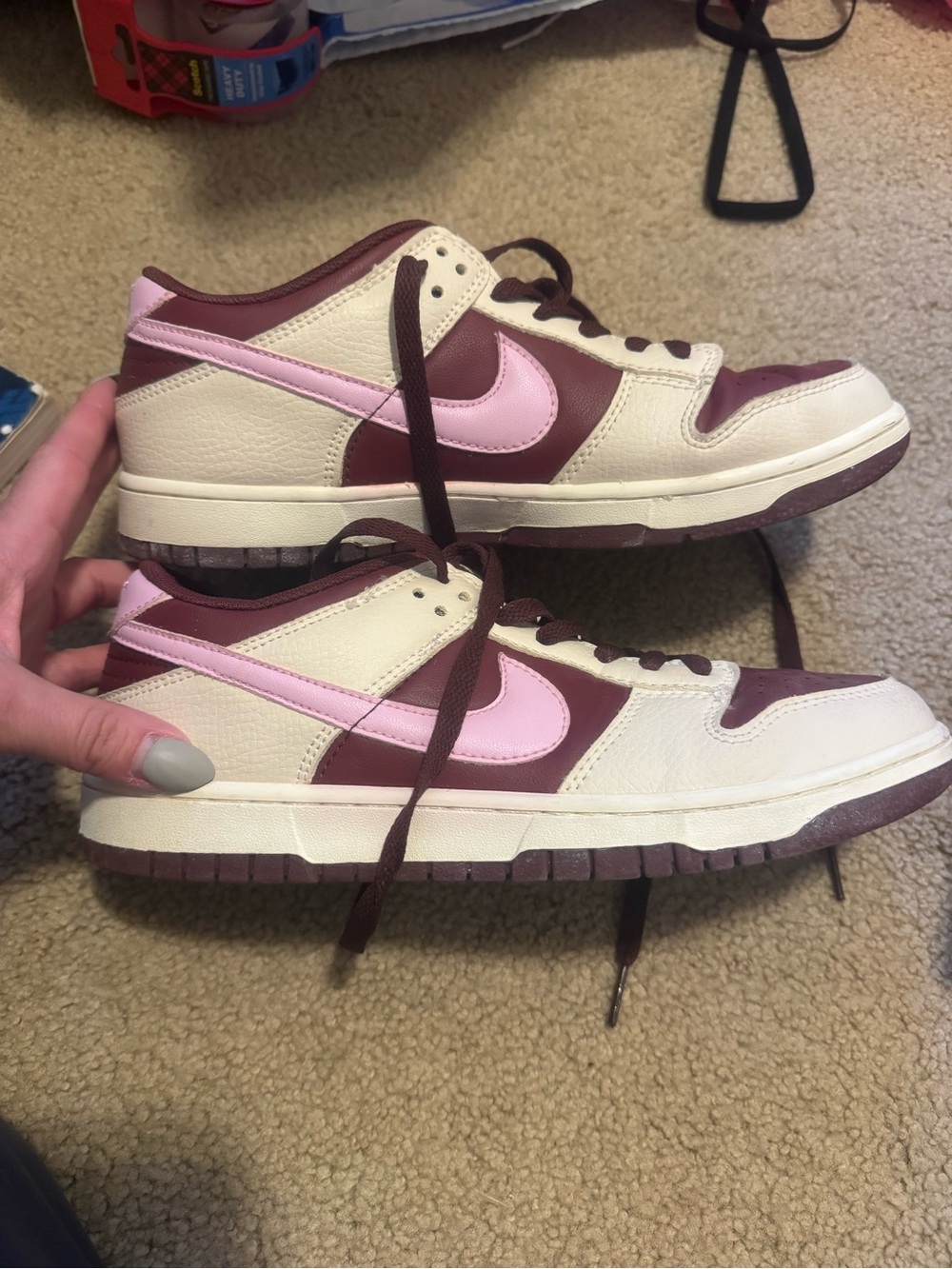 Nike Women’s Low-Top Sneakers in Cream, Maroon & Pink